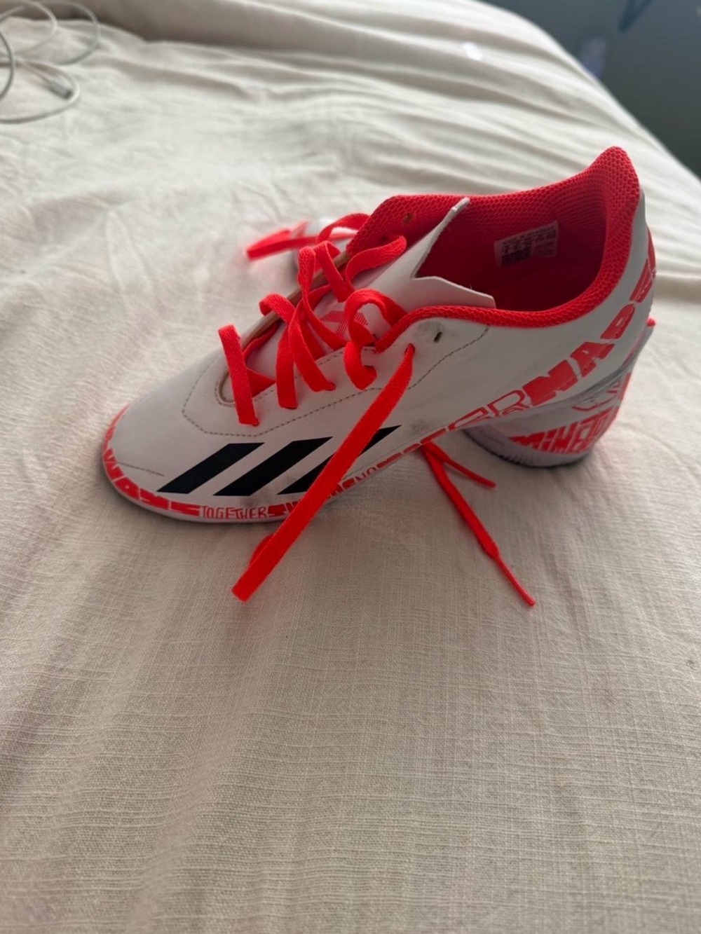 adidas Kids White Sneakers with Neon Red Accents
